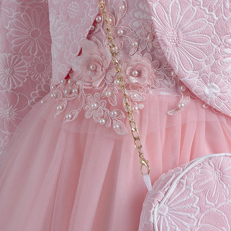 Girl Dress Fluffy Yarn Princess Dress Three Piece Set High end Long Sleeve Birthday Wedding Dress 240913