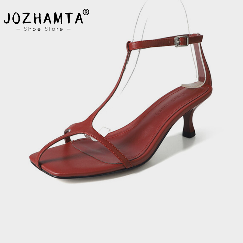 Size JOZHAMTA 34-40 Women Gladiator Sandals New Real Leather High Heels Shoes Summer 2025 Ins Fashion Straps Sexy Party Office Lady 5200