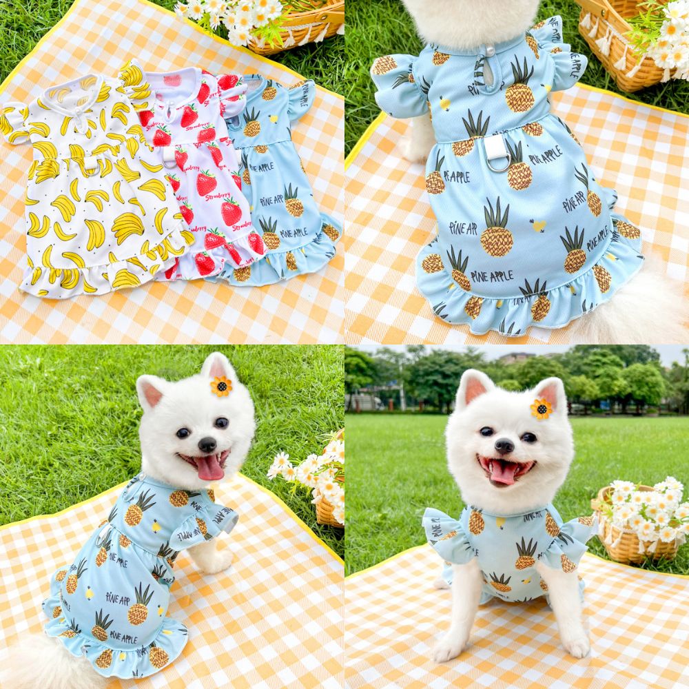 Fashion Cotton Dog Dress Fruit Pattern Breathable Puppy Printing Vest S/M/L Pet Clothes Cat Dog Puppy