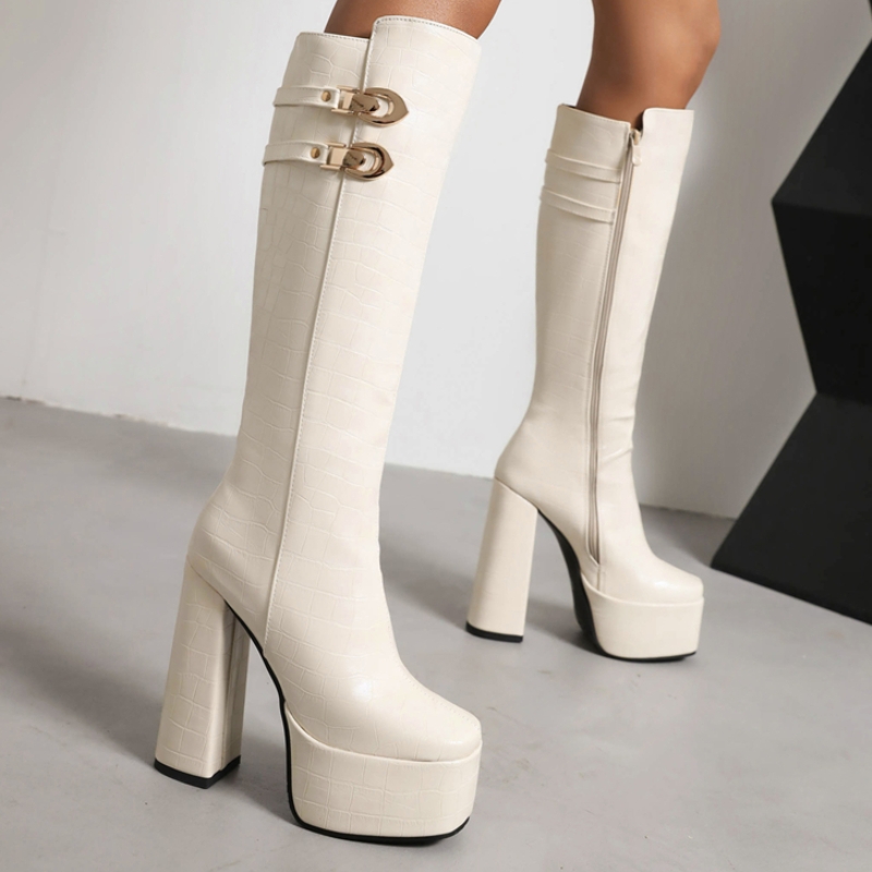 Black Knee High Boots for Women Platform Winter Shoes Green Heels Sexy Long Shoes Zipper Party Boots Lady Large Size New 2024