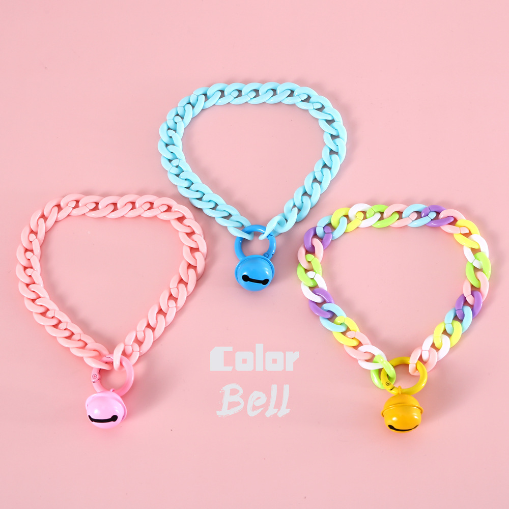 Pet Cat Collar with Bell Macaron Candy Color Resin Chain Ball Necklace Necklace Birthday Princess Accessories for Cat Dog Rabbit