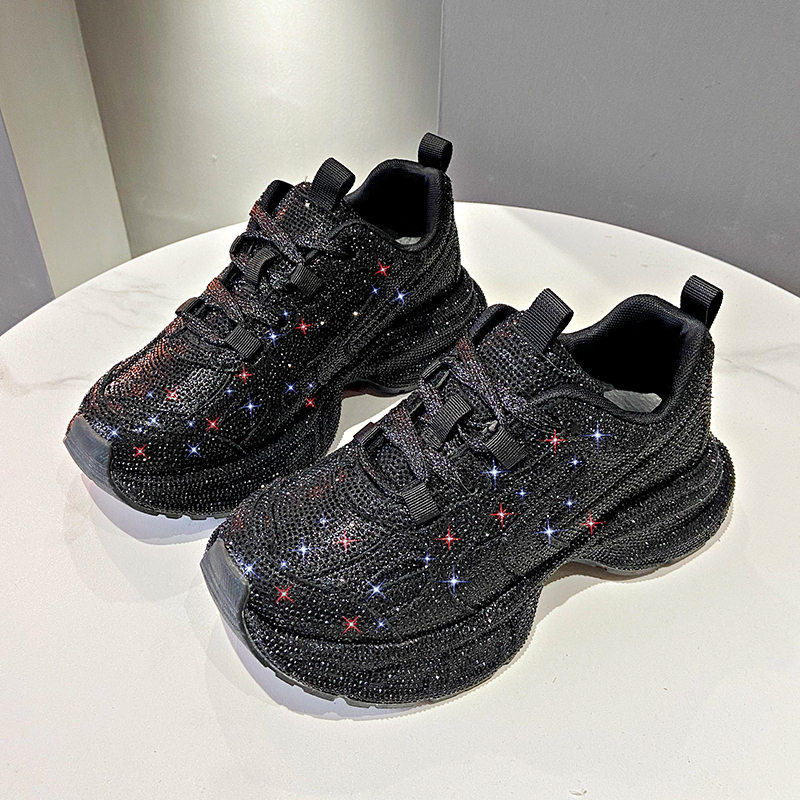 Youth Girls Chunky Crystal Sneakers Women Fashion Casual Breathable Height Increased Flat Platform Bg Shoes Footwear