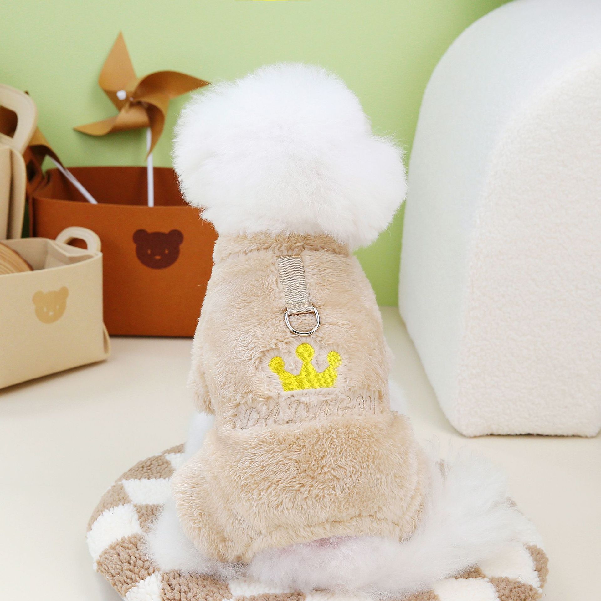 1pc Pet Dog Clothes Soft Warm Fleece Dogs Jumpsuits Crown Pattern Pet Clothing for Small Dogs Puppy Cats Costume Coats