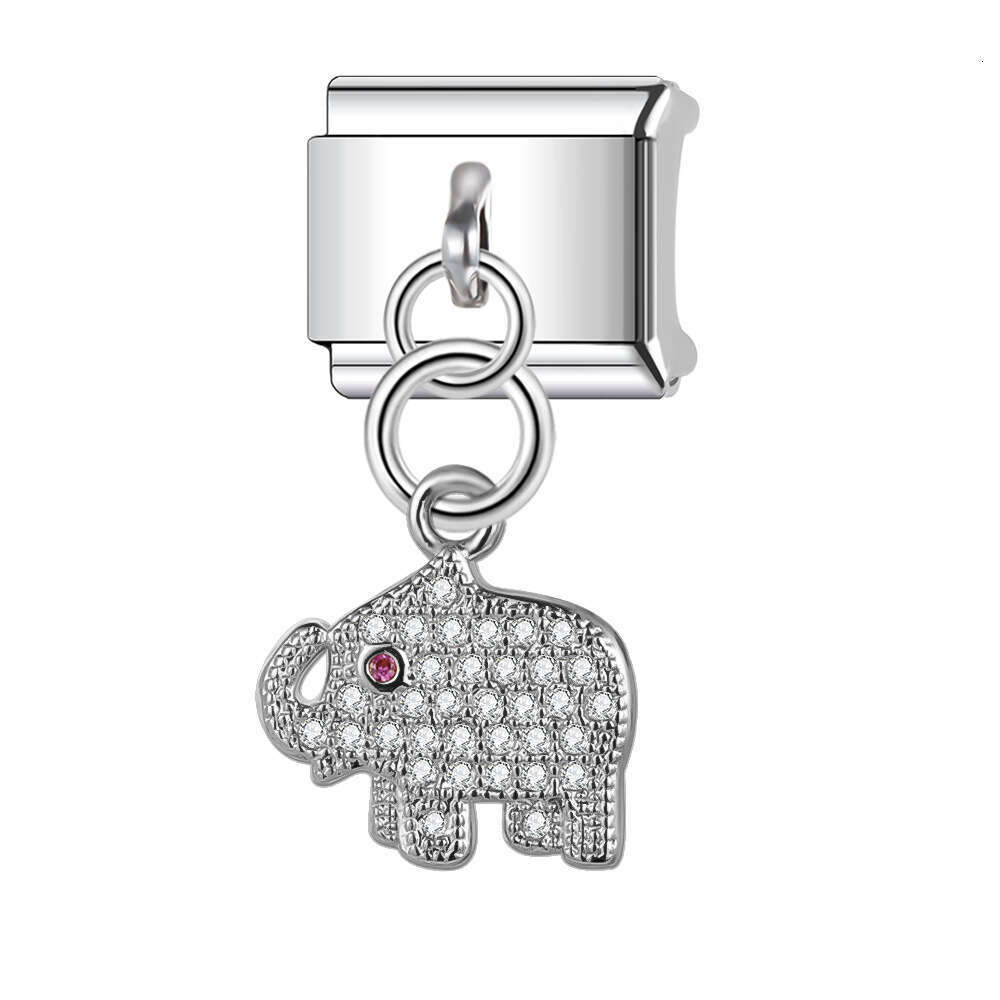 New Women's Gift Elephants Pendant with shine stone Bead Italian Charms Links Bangle Beads Fit 9mm Stainless Steel Bracelet Making DIY For Women 