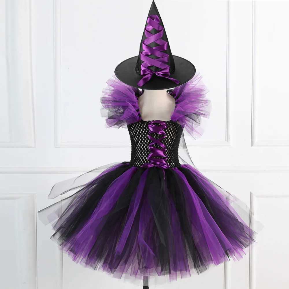 Costume Witch Costume Girl Halloween Tutu Knee Dress Hat Broom Pantyhose Childrens Carnival Role Playing Party Costume Childrens Costume W240914