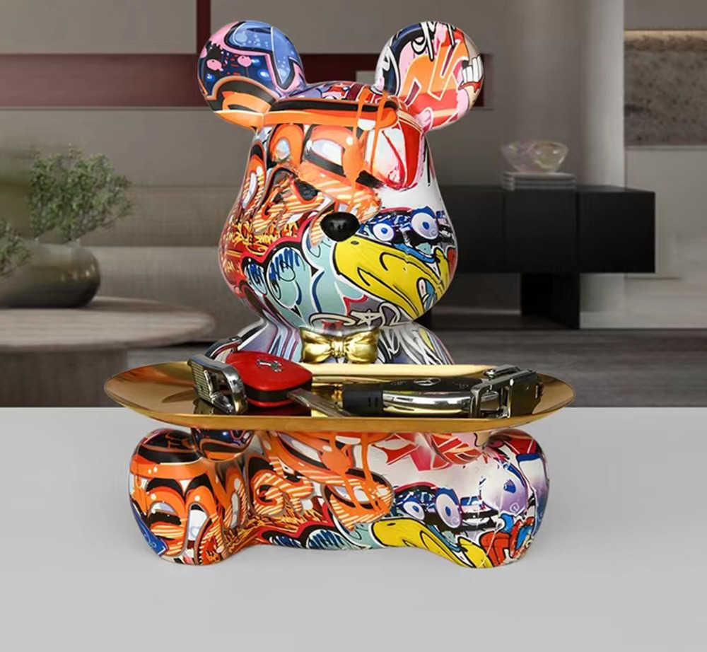 YuryFvna graffiti bear shaped hOMe decoration statue key storage rack modern roOM scULpture table decoration statue X240913