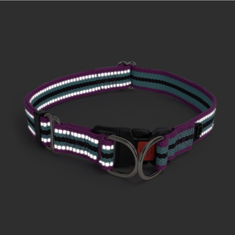 Poly Cotton Pet Collar Adjustable Dog Collar with Reflective Strips and Double D Buckle Suitable for Cats & Small To Medium Dogs