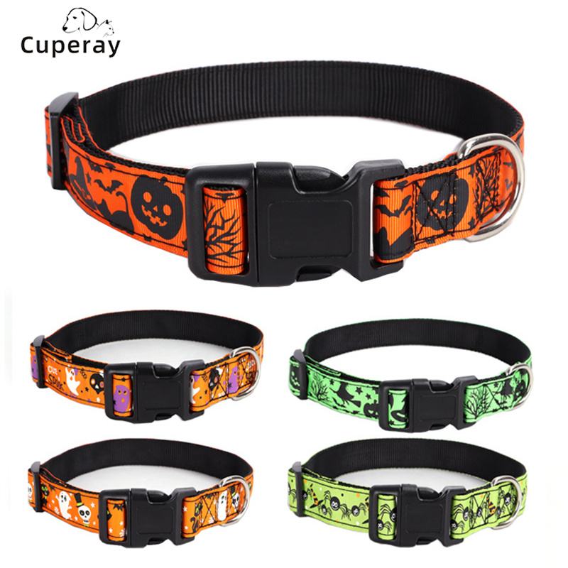 Halloween Dog Collar Nylon Adjustable Pet Collar Pumpkin Monster Bat Ghost Pattern for Party Cat Dog Decoration Pet Accessories