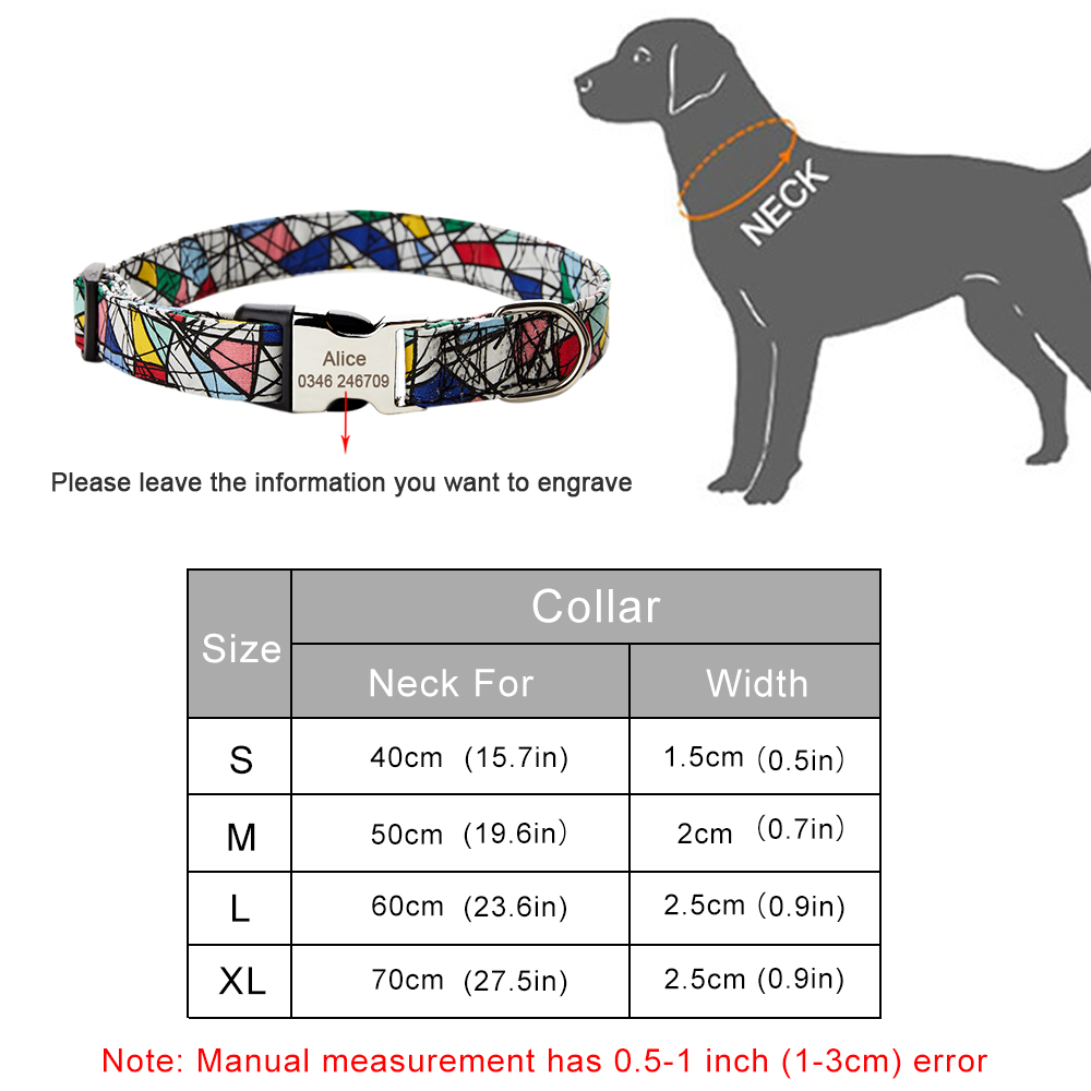Adjustable Nylon Custom Name Free Nameplate Dog Collar Printed ID Tag Personalized Small Large Medium Pet Engraved Dogs Collars