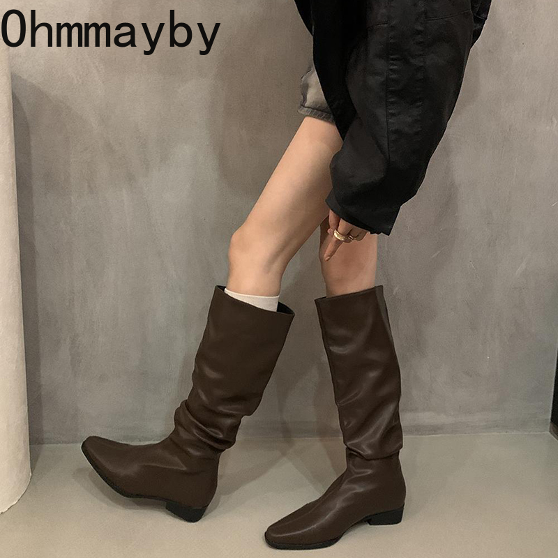 Women Vintage Knee High Boots Fashion Soft Leather Shoes Autumn Winter Thick Heel Ladies Knight Long Booties fcf3