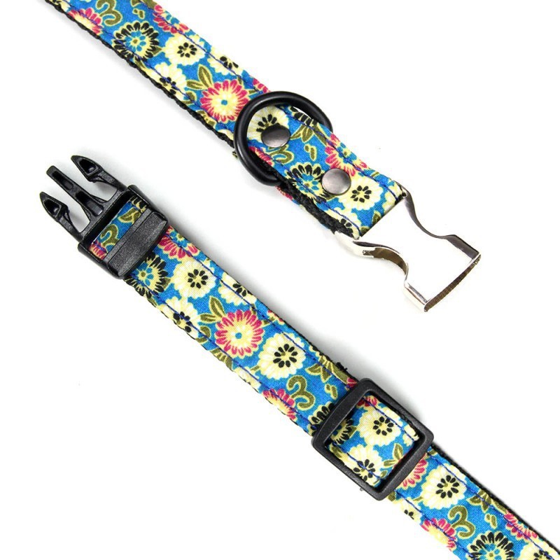 Personalized Dog Collar with Adjustable Custom Engraved Name Tag Floral Dog Collar with Metal Buckle for Large,Medium Dogs Puppy