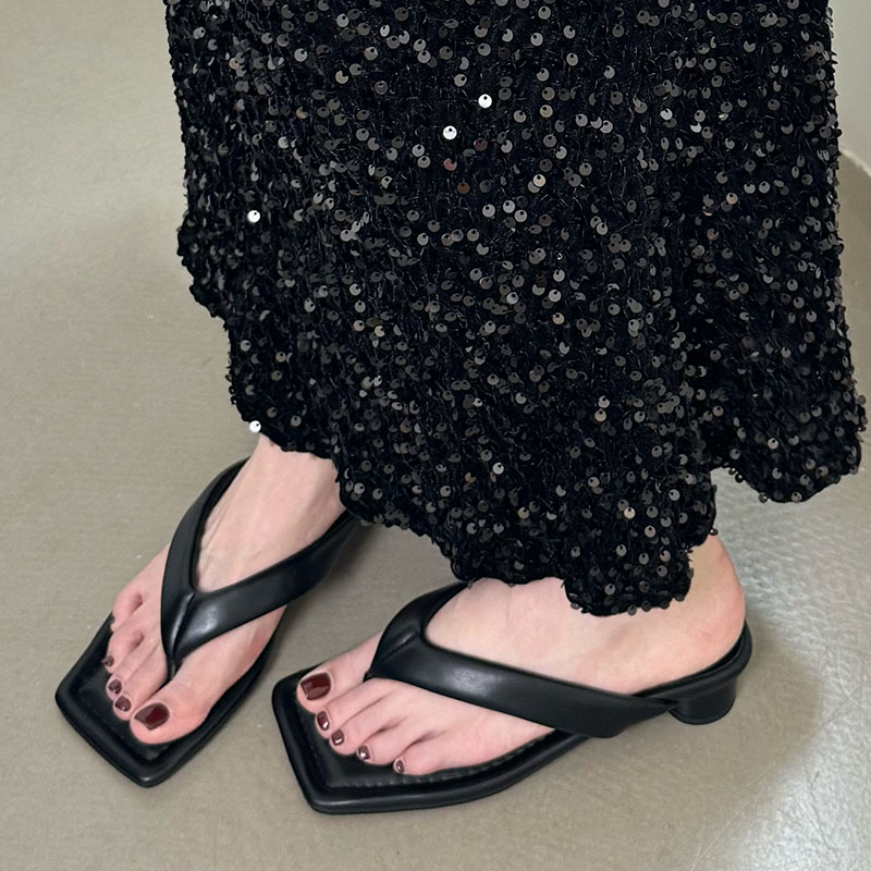 New Female Footwear Round For Women Slides 2024 Fashion Square Toe Ladies Heel Slippers Sandals Shoes Flip ps 525c 88e