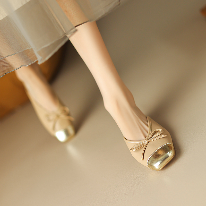 2024 Summer Genuine Leather Shoes for Covered Toe Chunky Heel Mules Sgback Women Sandals Outside Slippers 254d 863