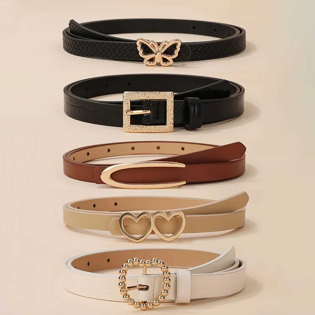 5-piece combination set womens belt with metal decorative buckle fashionable and versatile small beltX240914