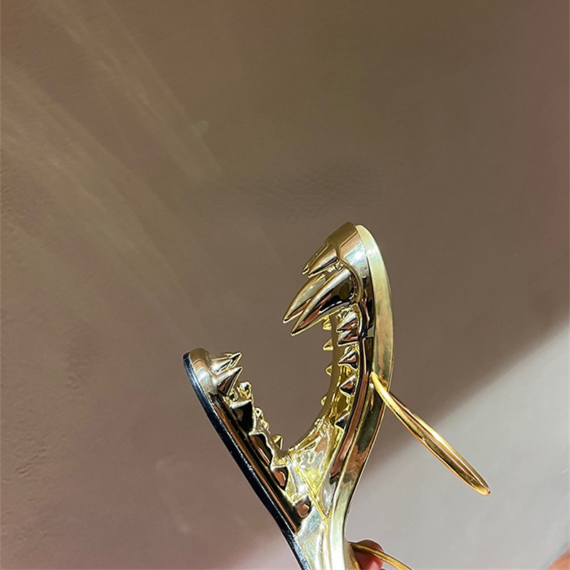 Brand Strange Heel Gold Tooth Wedge Heel Sandals Gold Leather Women's High Heels Summer Dress Banquet Show Designer Women Shoes