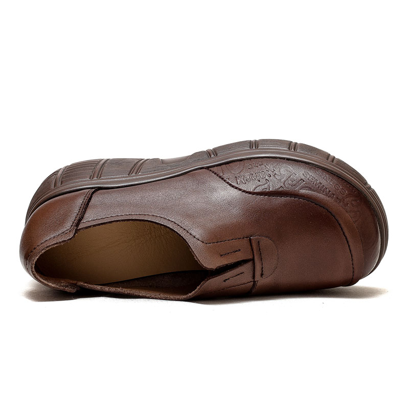 Genuine Leather Women's Wedges Heel Loafers, Slip-On Platform Casual Shoes 4