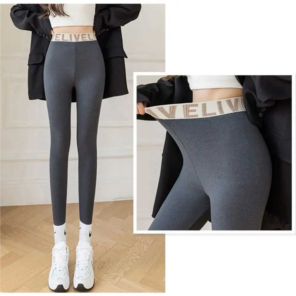 Cusual Letter Women Leggings Thickened Slim Fit Underpants Warm Autumn Winter Long PantsX240914