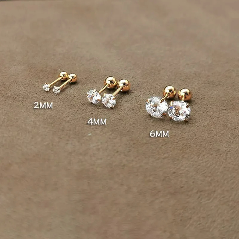 1 piece Stainless steel 4 Prong Zircon Ear Studs Earrings For WomenMen Tragus Cartilage Standard Lobe Daith Piercing Jewelry 240906