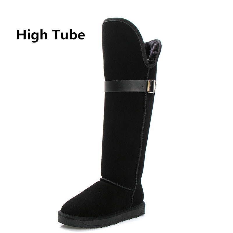 Snow Winter Female Fur New Long Over The Knee High Tube Cowhide Leather Warm And Waterproof Mid-length Boots bc63
