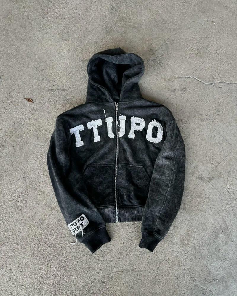 Men's Hoodies 2024 High Street Trendy Brand Embroidered Clothing Letter Zipper Sweatshirt Men American Retro Oversized Hoodie Women