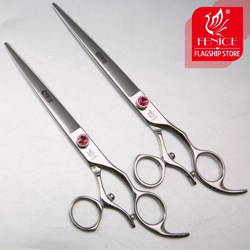 Fenice Professional 7.0 /8.0 inch 360° rotating handle pet grooming scissors dog cutting straight grooming shears