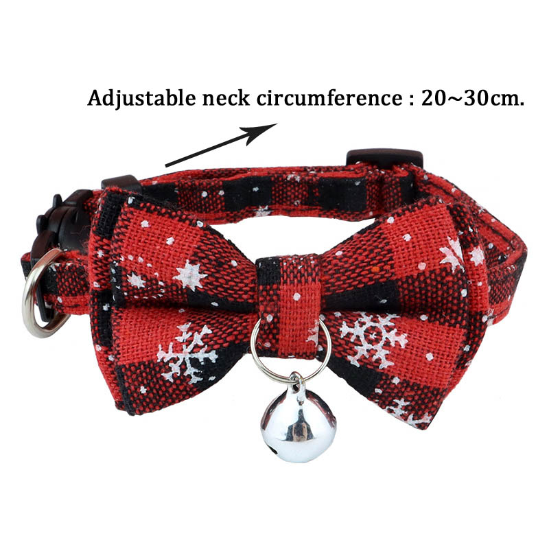 Adjustable Pet Collar Christmas Snowflake Plaid Detachable Bow With Bells Personalized Pendant Kitten Collar Small Dog Accessory