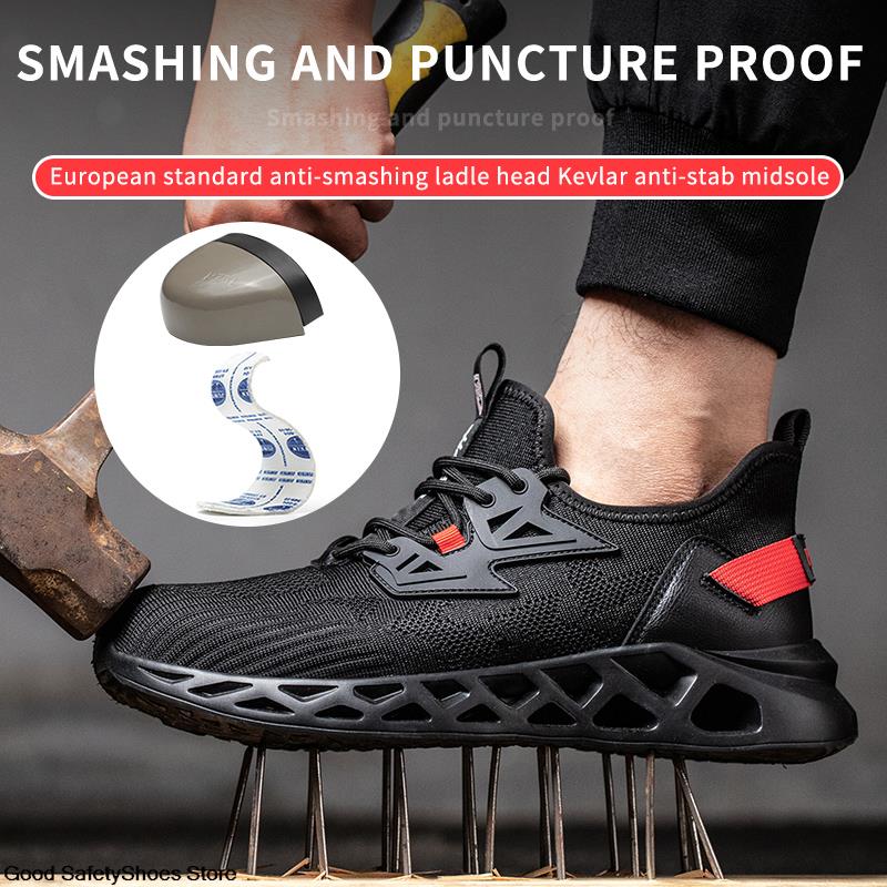 Indestructible Lightweight Women Sneakers Breathable Anti-Smash Safety Boots Steel Toe Men Work Shoes 4f2b
