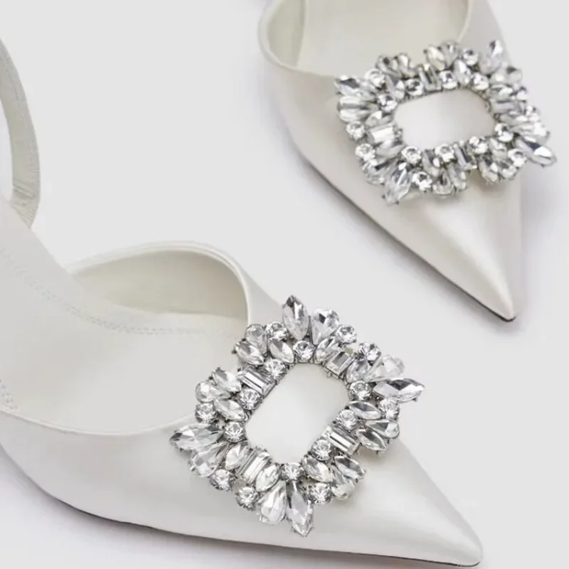 Comemore Crystal High Heels Women Sandals Luxury Designer Pointed Toe Dress Shoes Party Slippers Summer2024 New Sexy Femme Pumps
