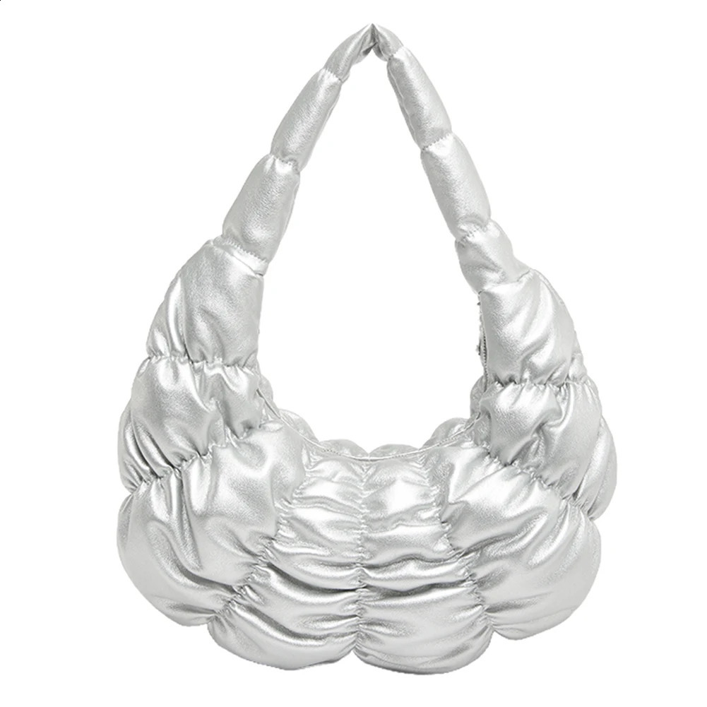 Womens Fashion Shoulder Bag Large Capacity PU Folded Bottom Crescent Solid Color Outdoor Travel 240913