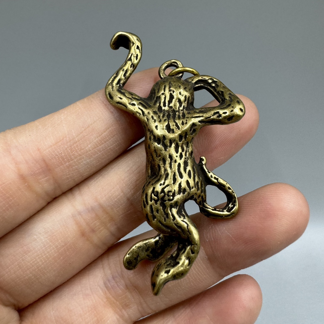 Collection Chinese Bronze Brass Zodiac Animal Likable Monkey Pingan Pendant