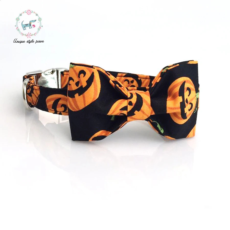 Halloween pumpkin collar and belt set with bow dog and cat necklaces dog belts for pet gifts 240914
