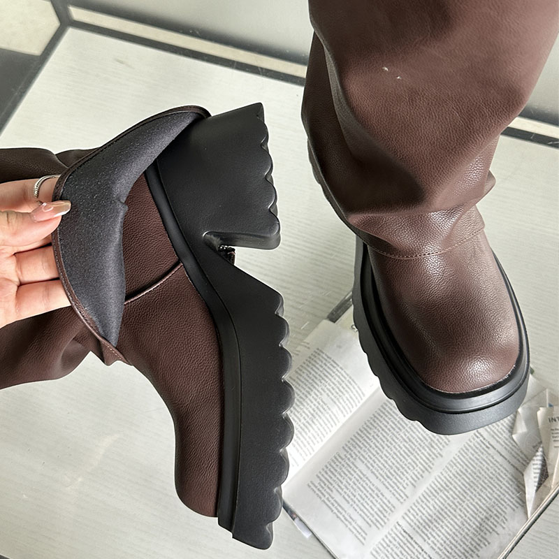 Fashion Platform Party Ladies Modern Knee High Boots Female Designer Zippers Footwear Women Long Booties With Thick Soled Shoes