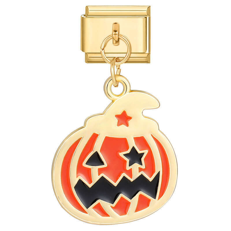 New Women's Gift Gold color Halloween Pumpkin Pendant Italian Charms Links Bangle Beads Fit 9mm Stainless Steel Bracelet Making DIY For Women Fas