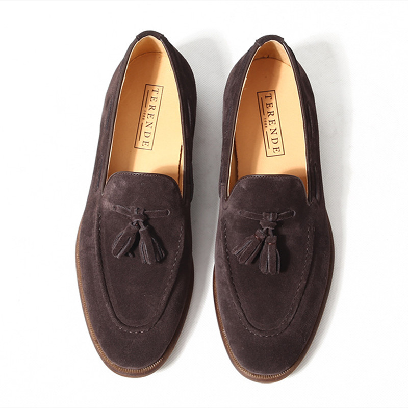 Italian Style Men's Loafers Tassel Genuine Suede Leather Comfortable Slip on Wedding Party Dress Shoes for Men Casual Shoes