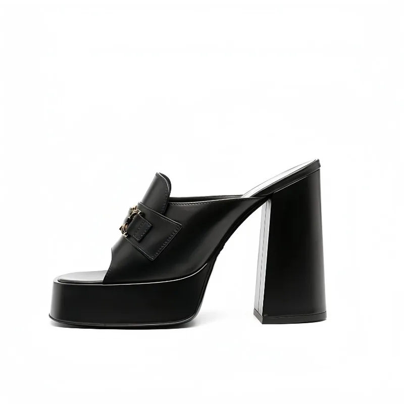 Metal Brand Buckle Sexy Thick Outdoor Slippers Women's Fashion Waterproof Platform High Heel Sandals Exquisite Woman Shoes f6bf