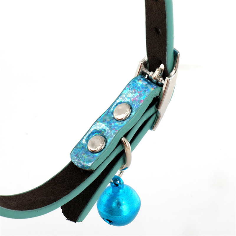 Leather Pet Collar Small Dog Cat Collars PU Leather Metal Anti-Bite Puppy Collars with Bell Strong Durable for Cats and Puppies