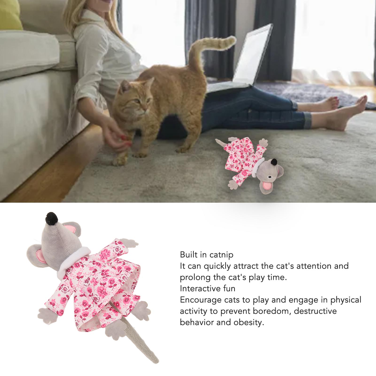 Catnip Mouse Cat Toy, Pet Interactive Chewing Toy, Bite Resistant, Boredom Reduction