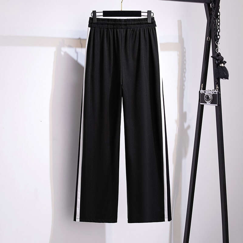 155Kg Plus Size Women's Loose Straight Wide Leg Trousers Hip 150 High-Waisted Striped Pants Black 5Xl 6Xl 7Xl 8Xl 9Xl