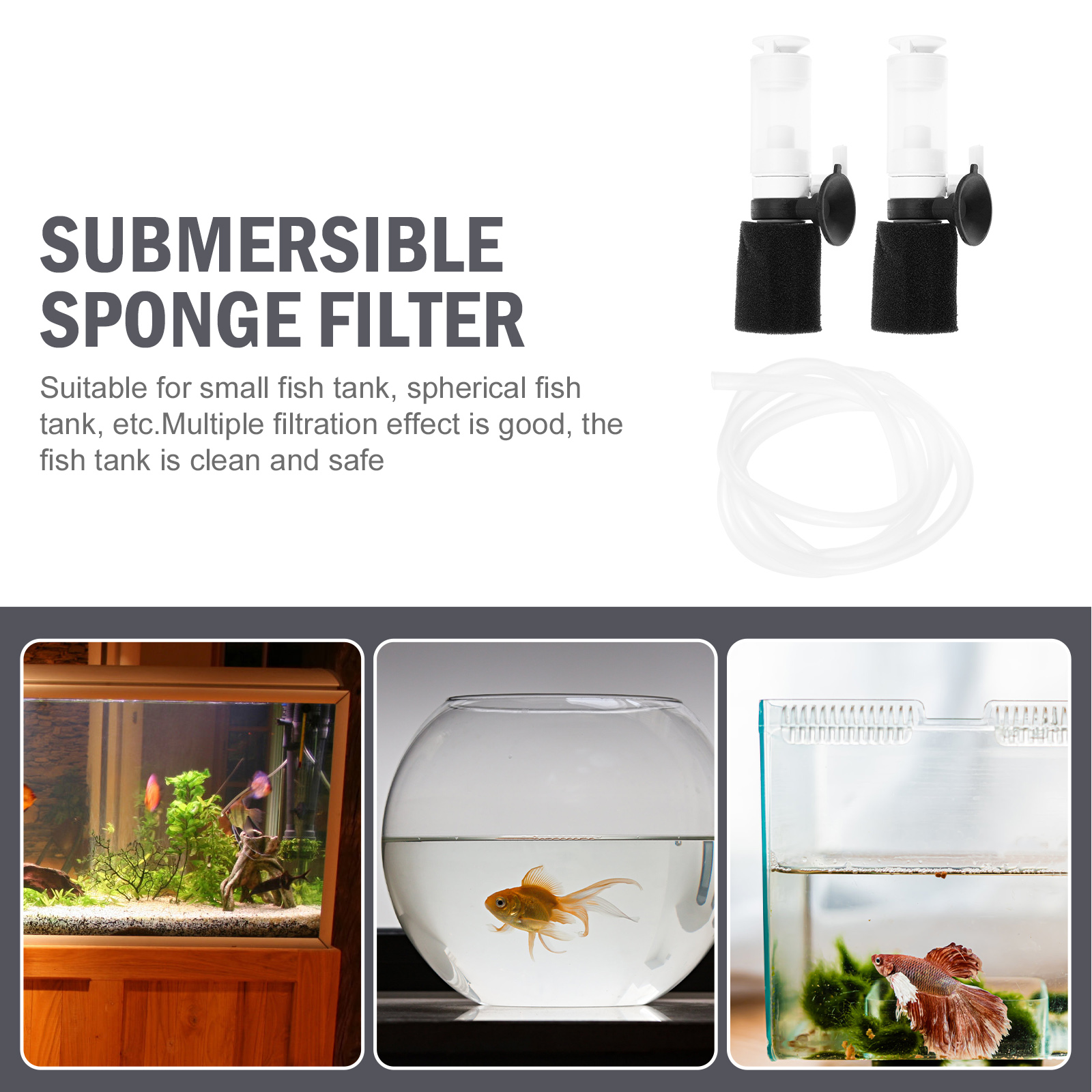 2 Pcs Fish Tank Filter Multi-use Air Pump Small Mini Aquarium Single Purpose Cleaner Submersible Sponge Cotton