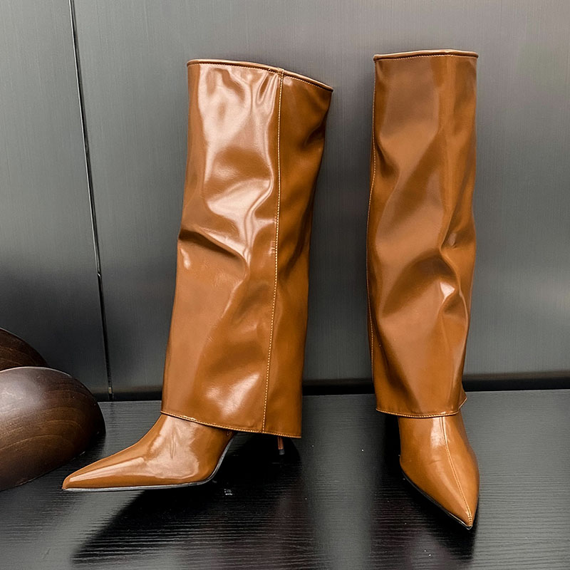 Designer Slip On Footwear Ladies Modern Knee High With Thin Heels Fashion Pointed Toe Women Western Long Boots Shoes