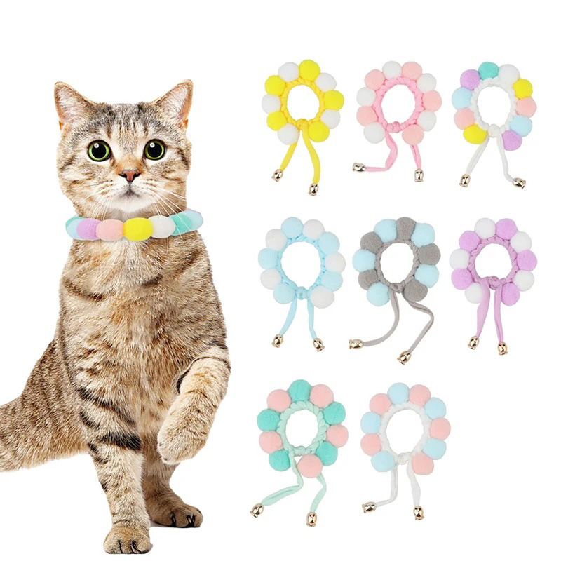 Puppy Collars ,Cute Cat Collar Colored Pet Puppy Dog Collar Dog Grooming Collar Cat Plush Ball Necklace Puppy Accessories Scarf