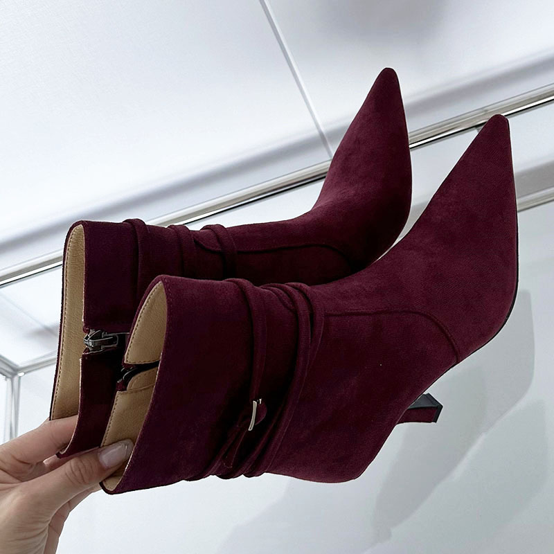 Female Big Size 43 Footwear Pointed Toe Women Ankle Fashion Designer Zippers Ladies Short Modern Boots With Heels Shoes