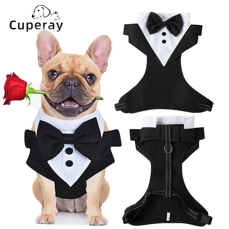 Tuxedo Dog Harness with Leash Set,Dog Vest Harness,Soft Breathable Mesh Pet Harness with Bow Tie, Small Medium Dogs Cats Harness