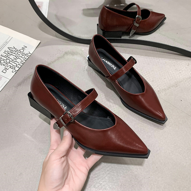 2024 New Retro Fashion Women's High Heels Pointed Toe Mary Jane Pumps Shallow Mouth Simple Thick Heel Women's Shoes