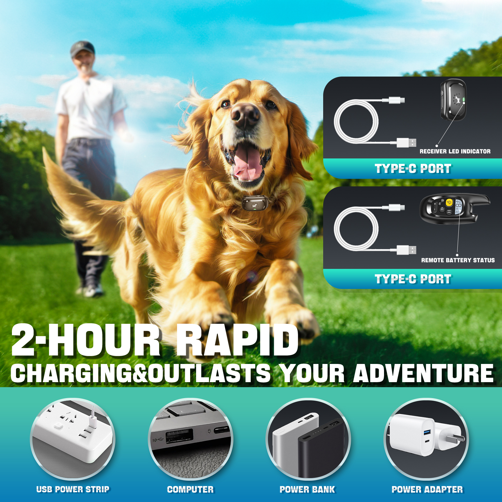 Dog Shock Collar Waterproof Rechargeable Anti-bark Collar for Dogs Electric Dog Training Collar with Safe Static Vibration Beep