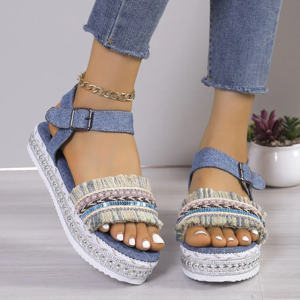 2025 new Summer New Platform Buckle Flat Roman Comfortable Women's Sandals f8f8