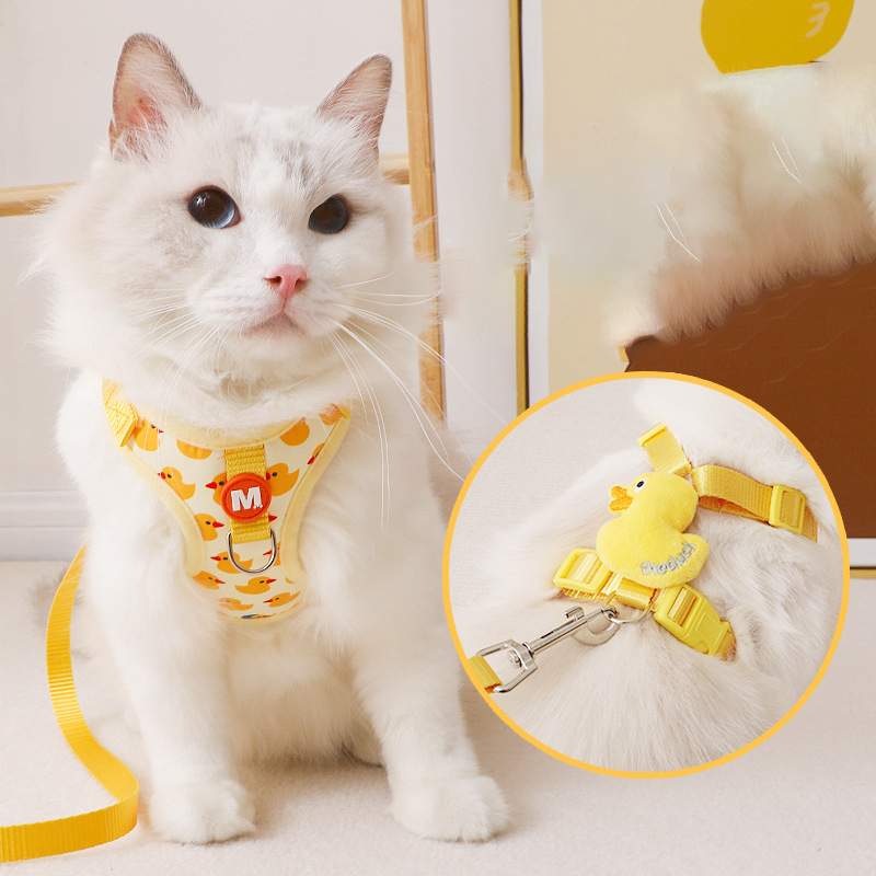 Cat Harness and Leash Set Adjustable Pet Harness with Cute Duck Decoration for Cats and Small Medium Dogs Outdoor Dog Training