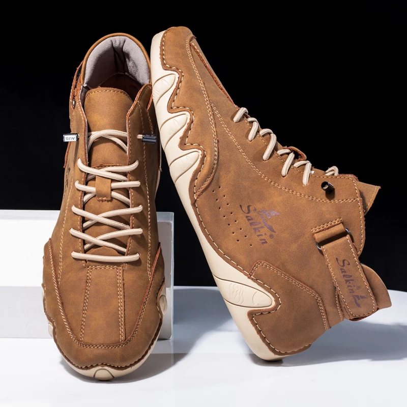 Outdoor Men's Hiking Sneakers: Soft Leather, 8 Colors, Unisex, Big Sizes to 48