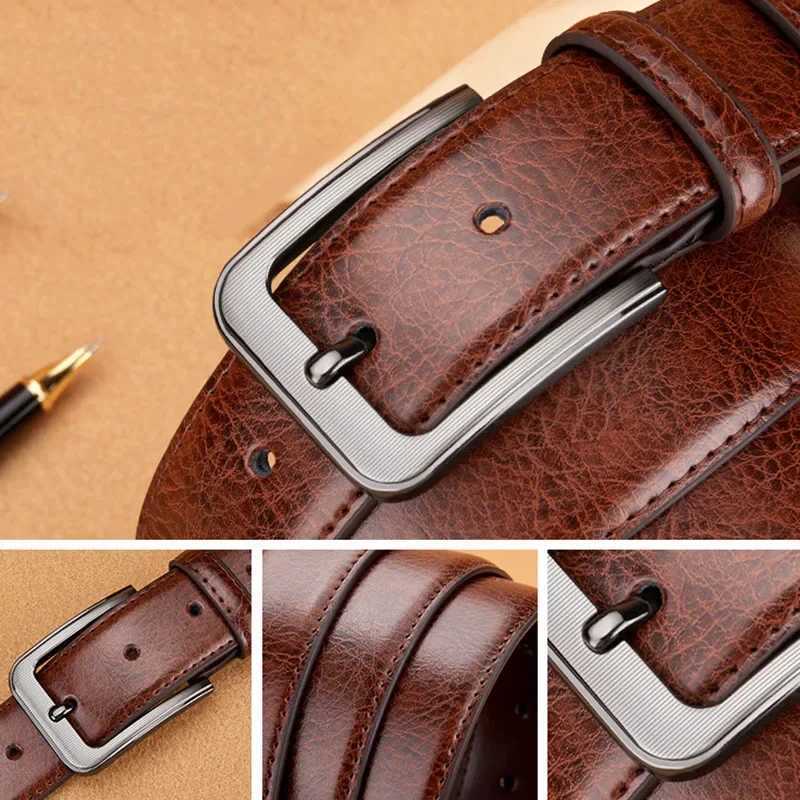 Black Vintage Faux Leather Belt for Men Alloy Pin Buckle Waist Straps Brown Belts Pants Waistband Ceinture Homme Para MujerX240914