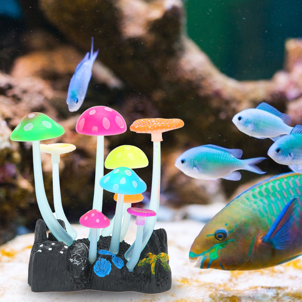 Artificial Luminous Water Plant Mushroom for Aquarium, Fish Tanks, Landscape Decorations, Thick Stems, 9 Mushroom